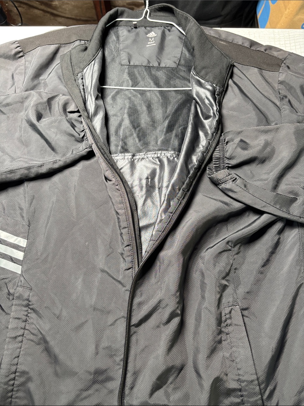 adidas Men's Black Windbreaker Jacket with Reflective Stripes sz M